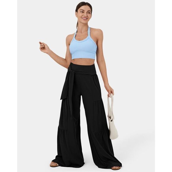 NWT Gorgeous XL High Waisted Black Tie Front/Back Wide Leg Flowy Tiered Pants - Picture 5 of 12